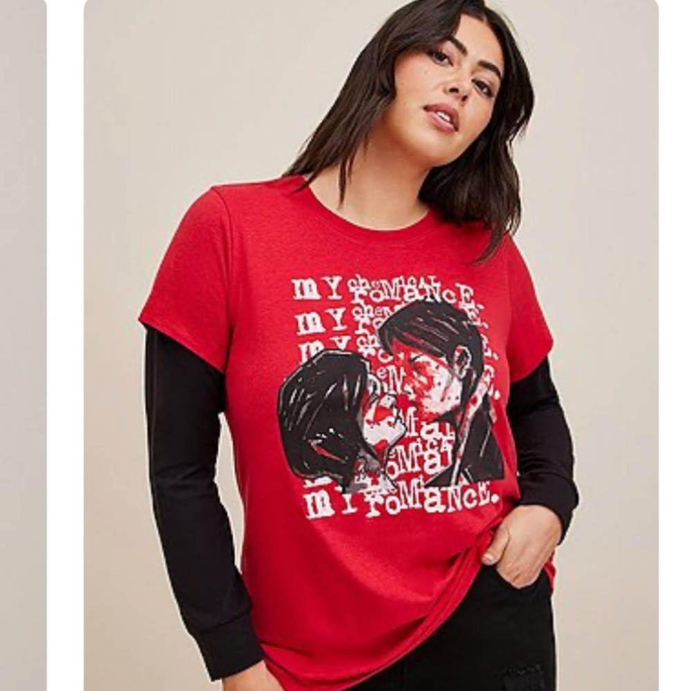 Torrid My Chemical Romance Clsc Fit Cotton Crew Neck 2Fer Long Sleeve Tee Sz 0